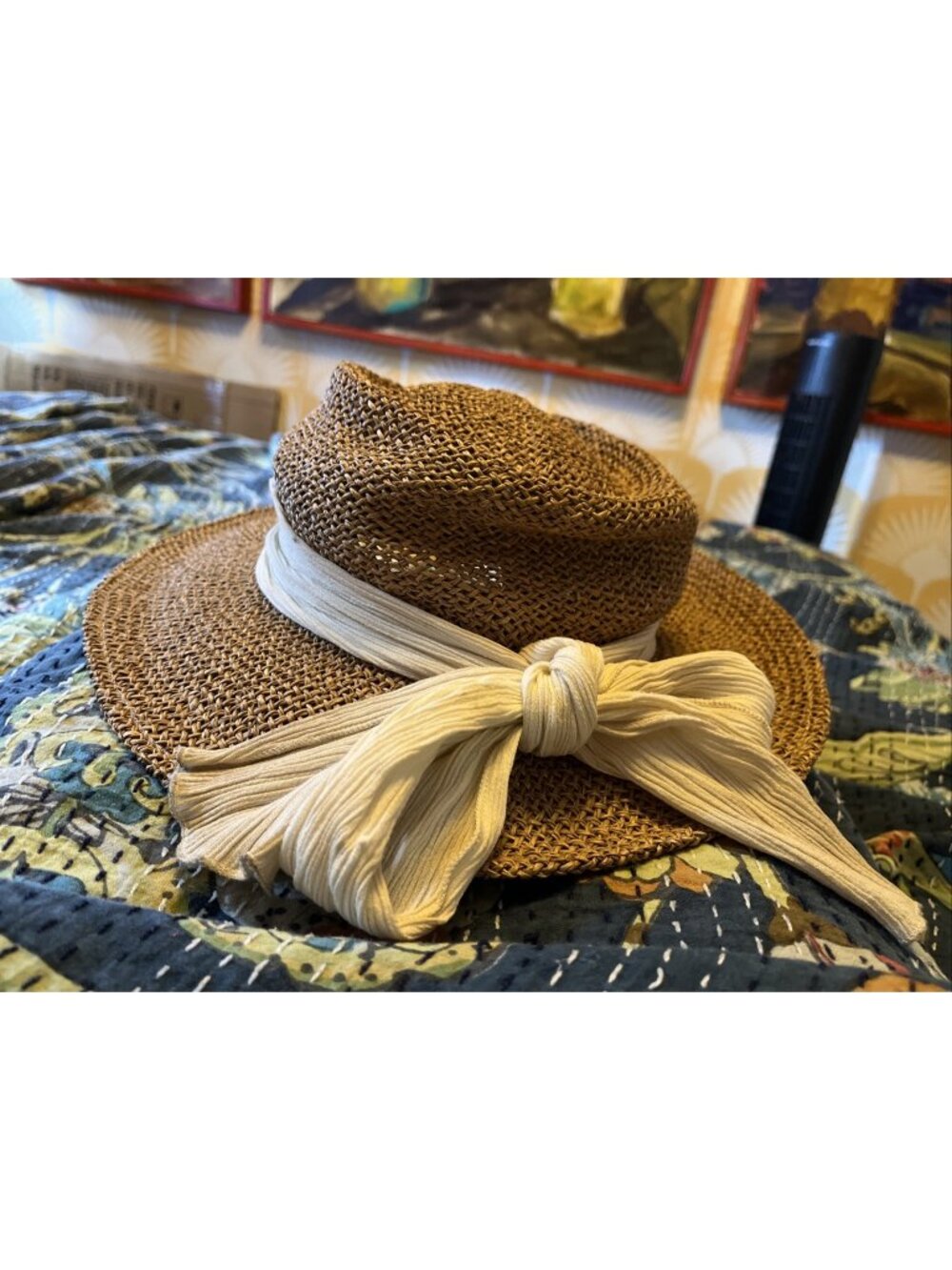 The Scala Collection Brimmed Straw Hat With Bow Back One Size